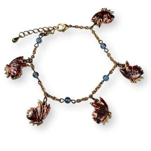 Butterfly Charm Bracelet Colorful Red Blue Enamel Gold Plated Cable Chain Dangle
